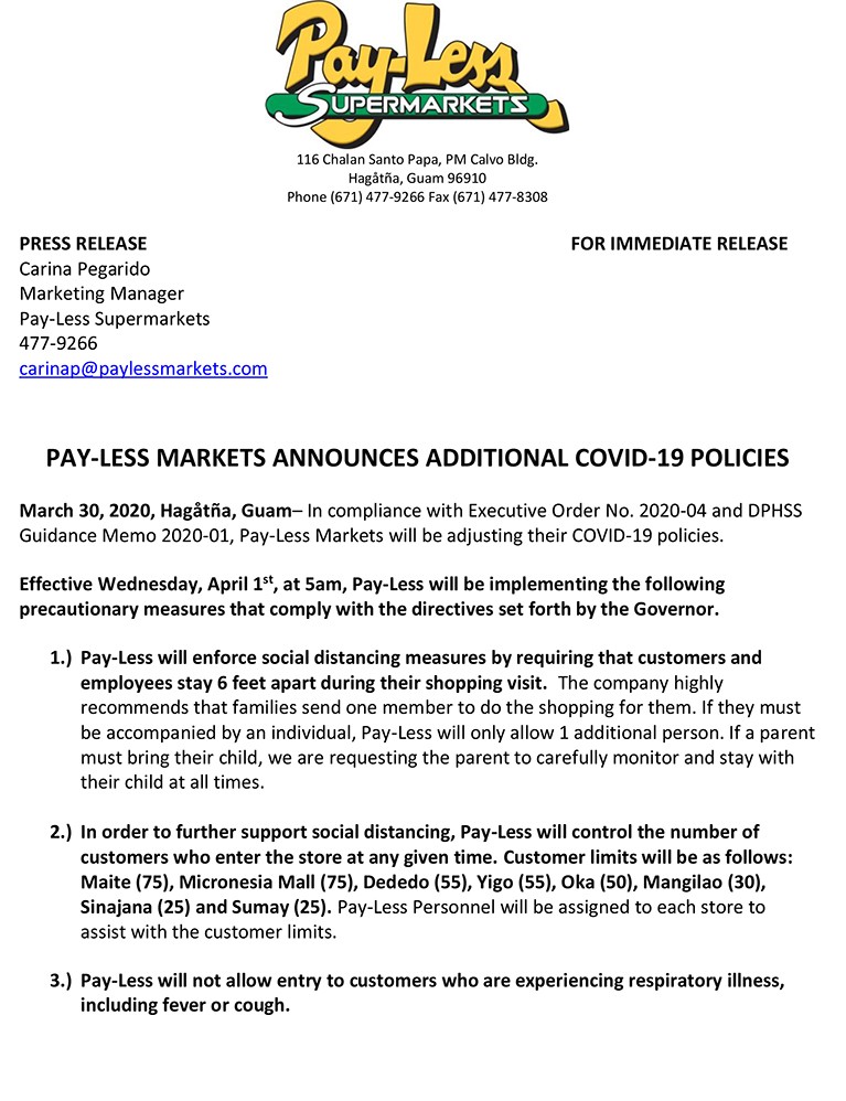 Pay-Less Markets Announces Additional COVID-19 Policies (Page 1)